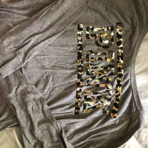 Cheetah print sequined long sleeve PINK shirt